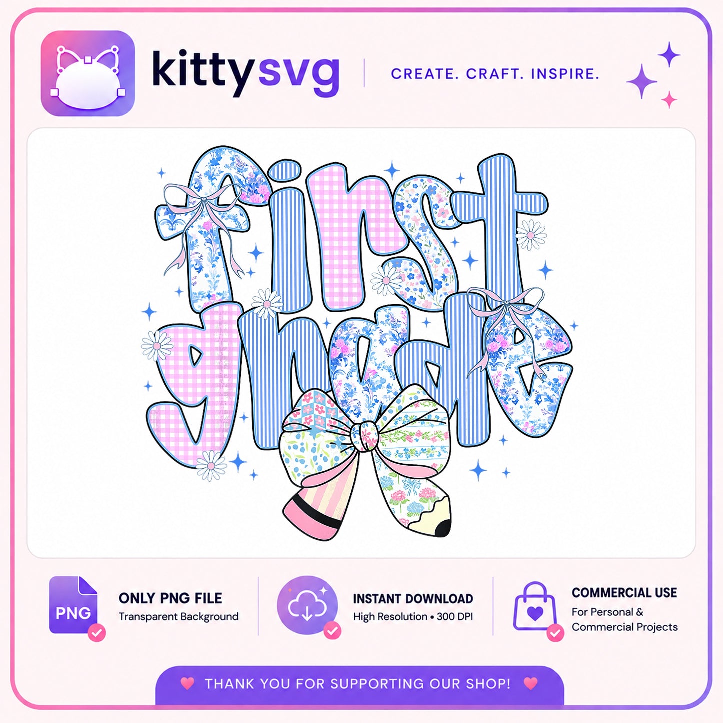 First Grade PNG, Coquette Bow Back To School PNG, Teacher PNG