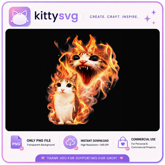 Flaming Cat PNG, Fire Cat Meme Shirt Design, Funny Cat PNG