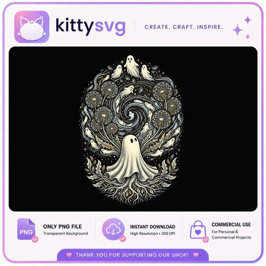 Floral Ghost Halloween PNG, Boho Ghost Clipart, Spooky Ghost PNG