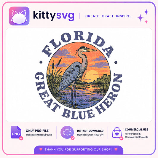 Florida Great Blue Heron PNG, Vintage Bird Clipart, Florida PNG