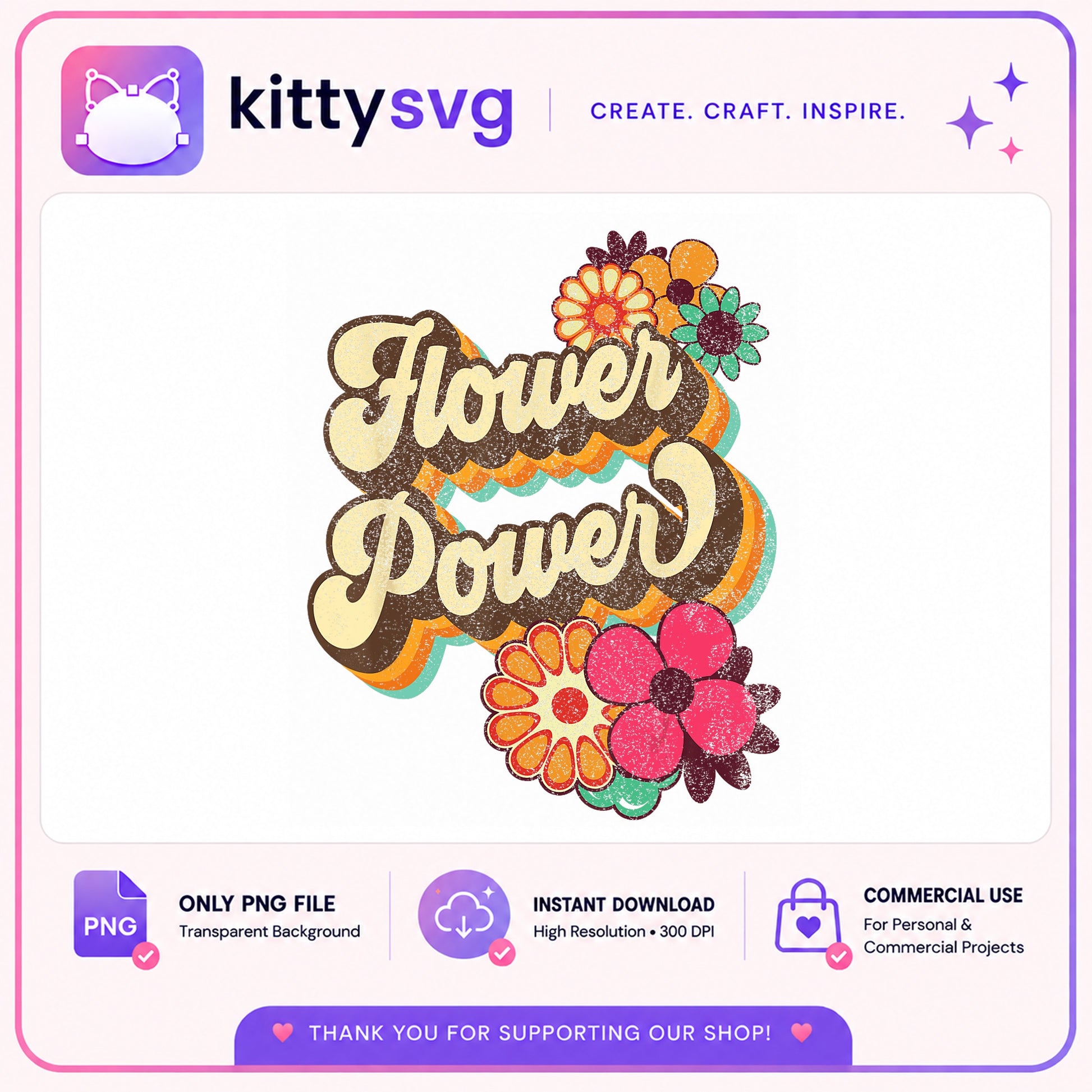 Flower Power Retro PNG, Groovy Floral PNG, Vintage Hippie PNG