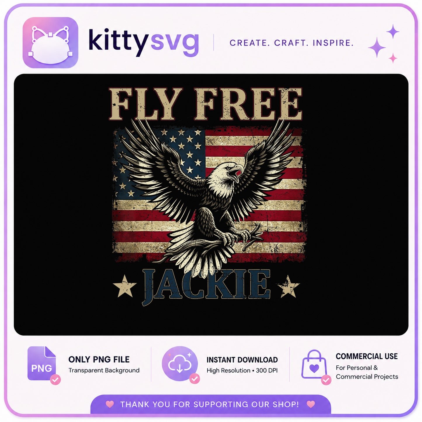 Fly Free Eagle American Flag PNG, Patriotic USA PNG, 4th Of July PNG