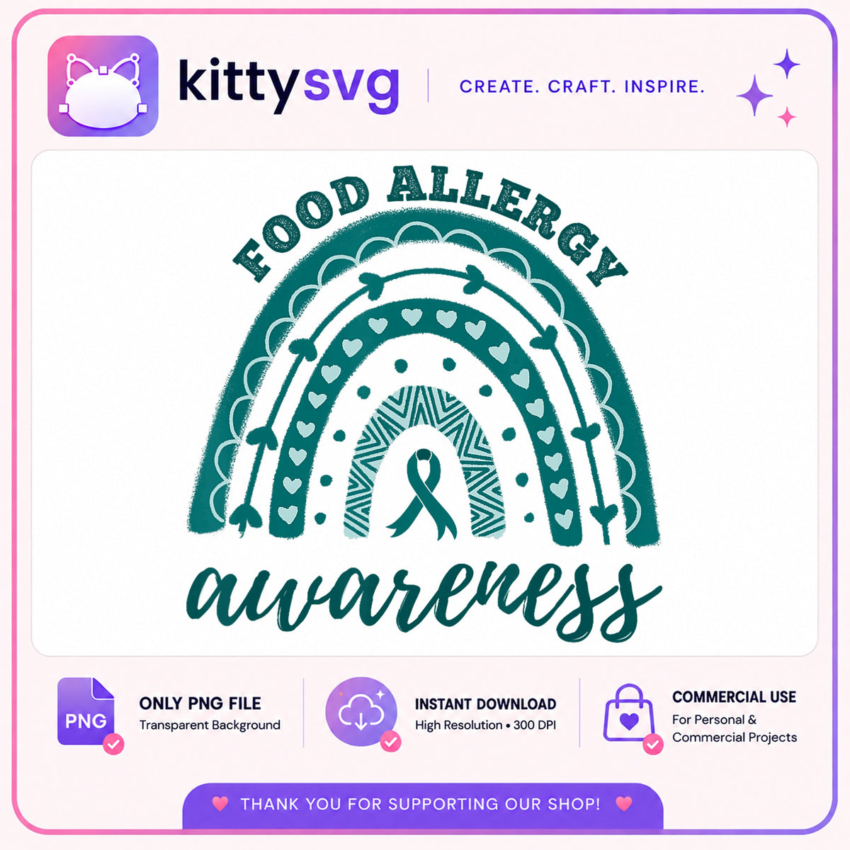 Food Allergy Awareness PNG, Rainbow Ribbon PNG, Awareness PNG