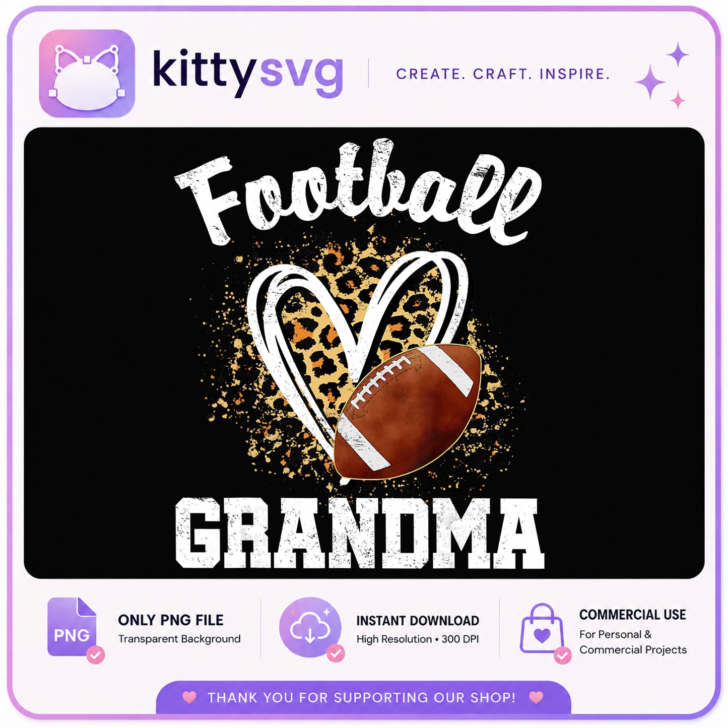 Football Grandma PNG, Leopard Heart Football Shirt, Game Day PNG