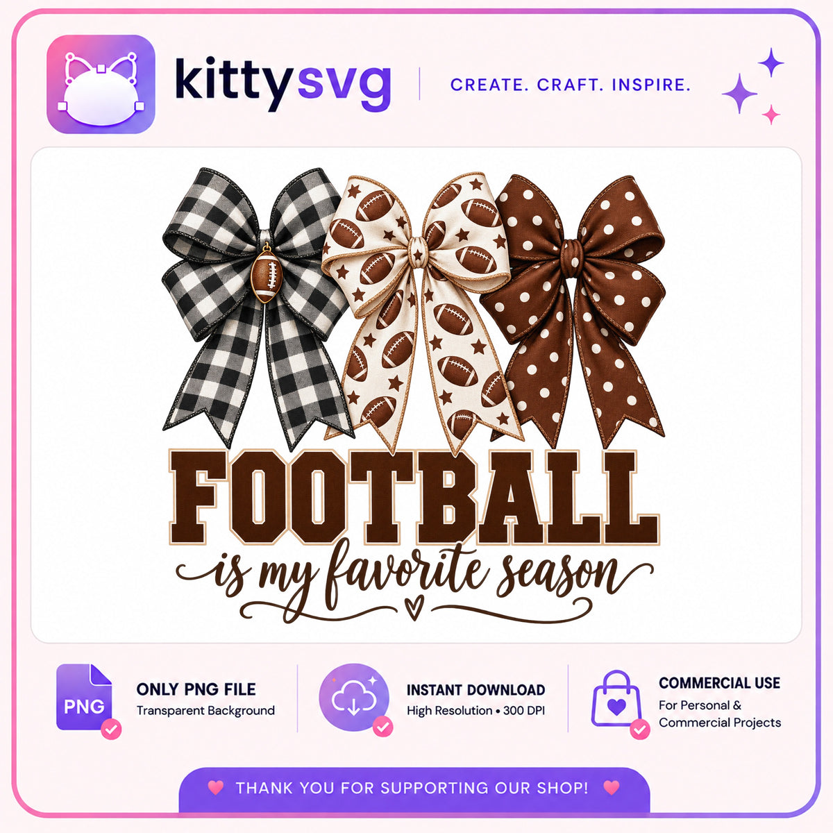 Football Is My Favorite Season PNG, Football Bow PNG, Game Day PNG