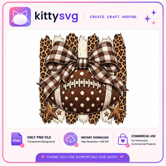 Football Leopard Print PNG, Coquette Bow Football PNG, Game Day PNG