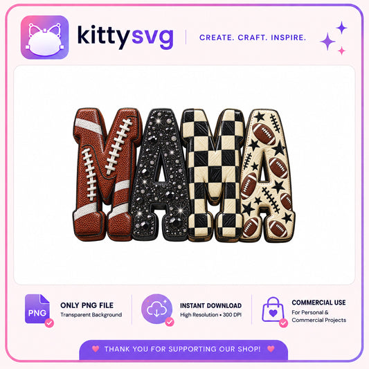 Football Mama PNG, Checkered Football Mom Sublimation PNG, Sport PNG
