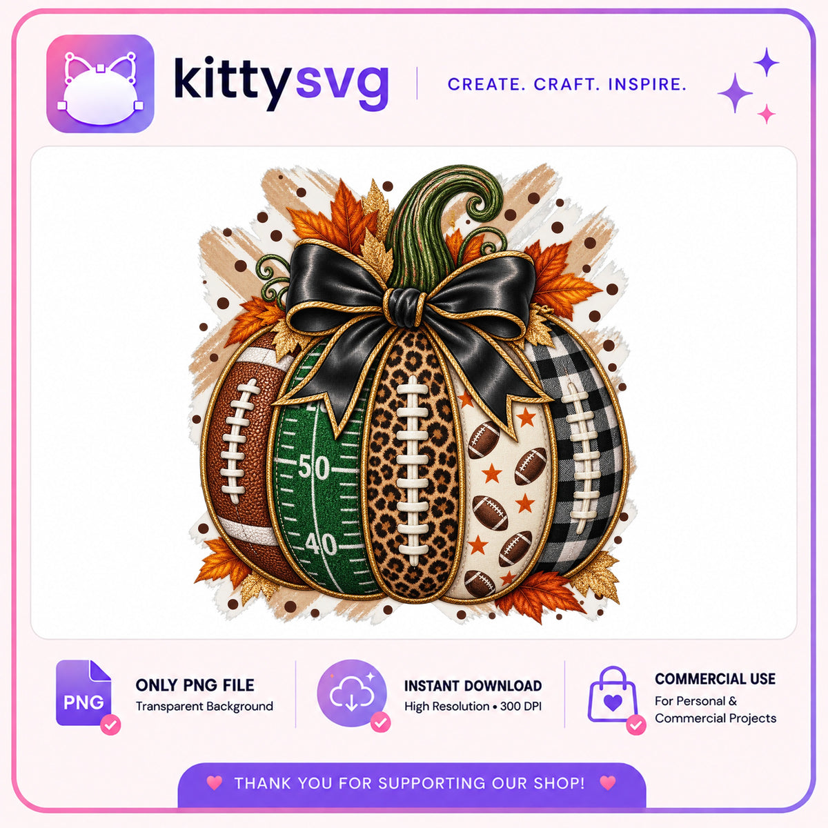 Football Pumpkin PNG, Fall Leopard Plaid Bow Sublimation, Autumn PNG