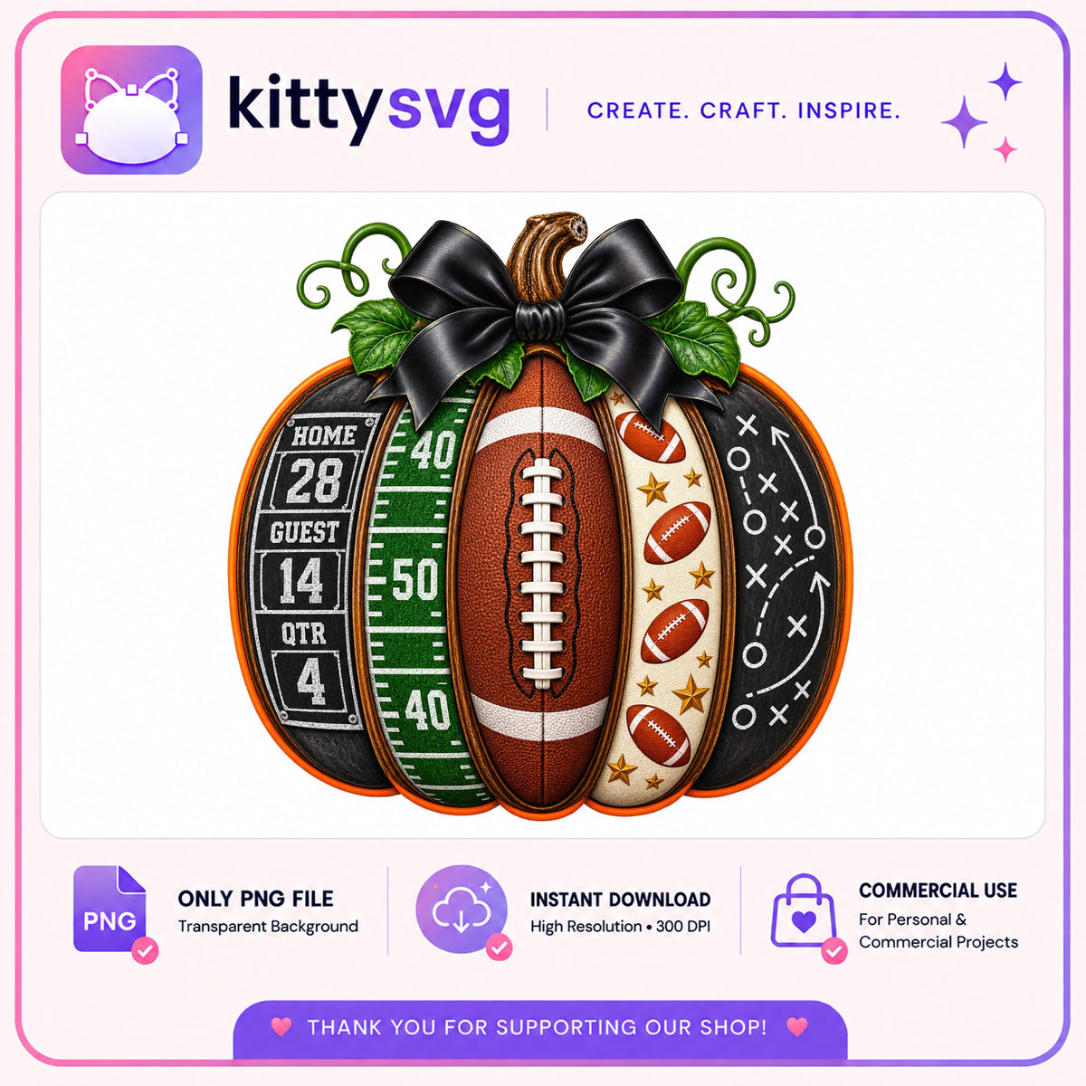 Football Pumpkin PNG, Halloween Football Clipart, Fall PNG