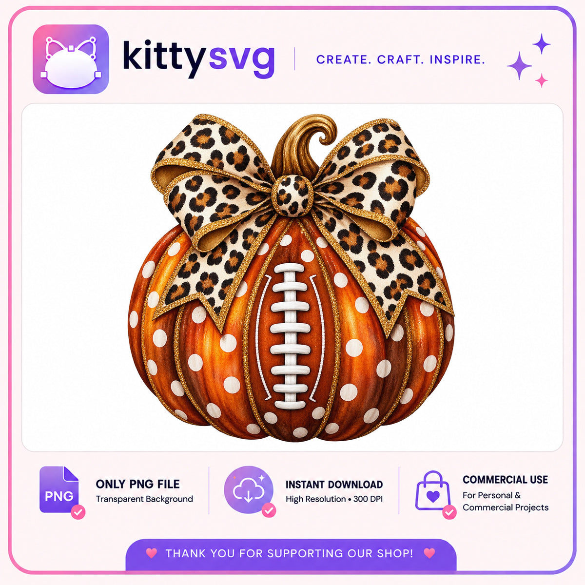 Football Pumpkin PNG, Leopard Bow Halloween Clipart, Fall PNG