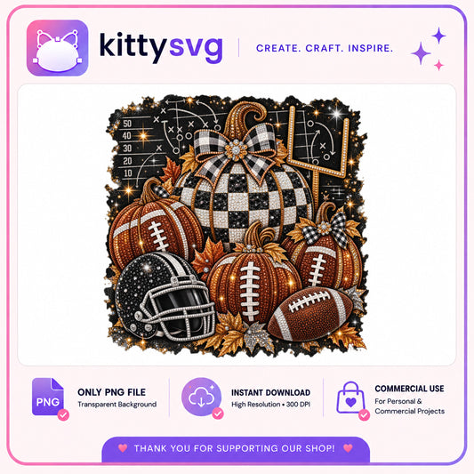 Football Pumpkin PNG Sublimation, Fall Football Rhinestone PNG, Halloween PNG