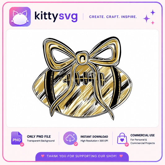 Football With Bow PNG, Gold Football Coquette, Sports PNG