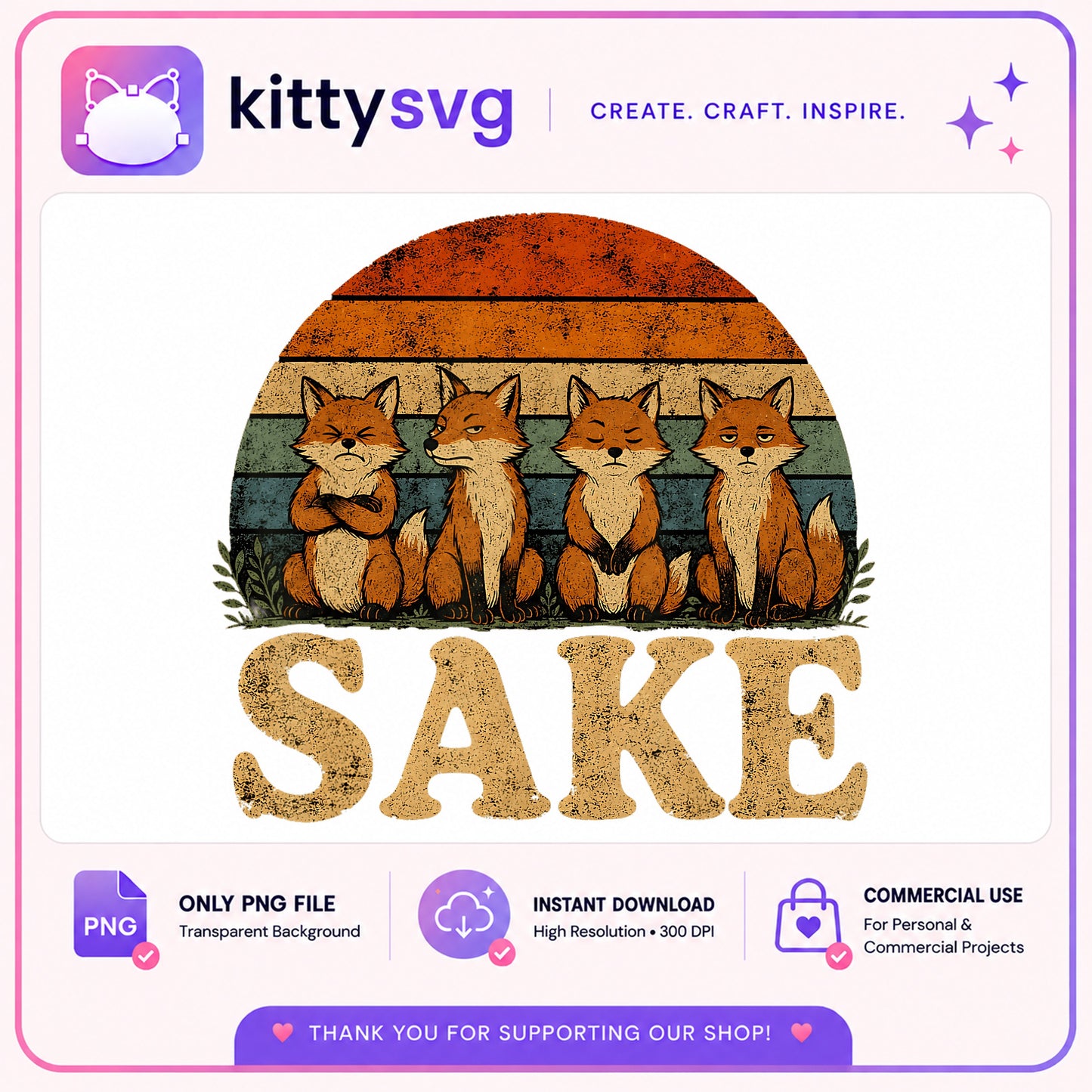For Fox Sake Retro PNG, Funny Fox Vintage Sublimation, Fox PNG