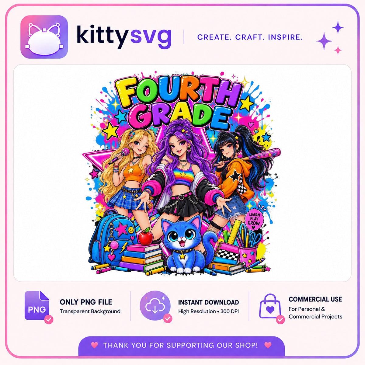 Fourth Grade Girls PNG, Back To School PNG, Teacher PNG