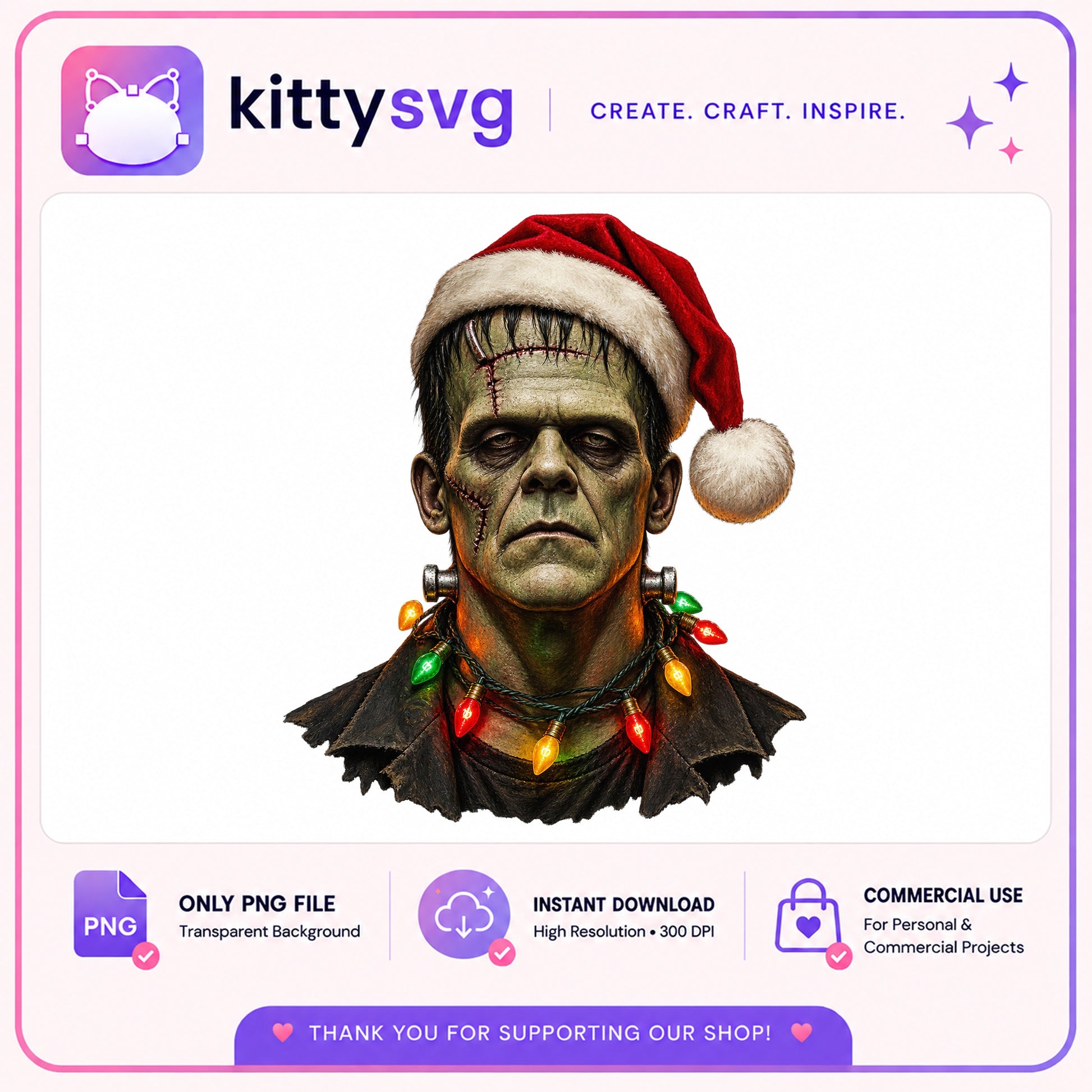 Frankenstein Christmas PNG, Horror Santa Hat Clipart, PNG
