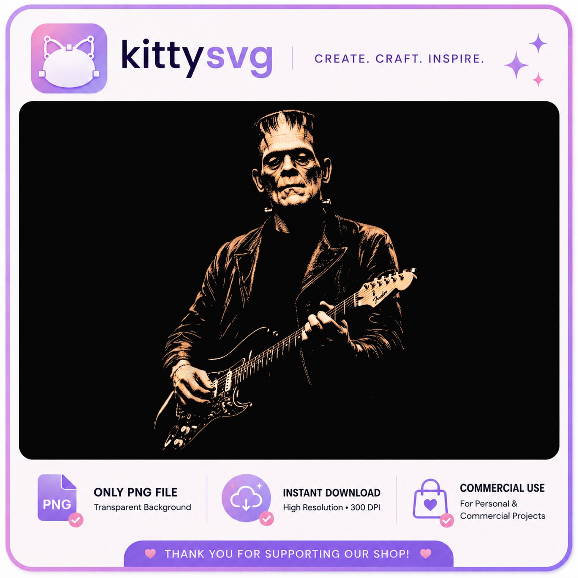 Frankenstein Playing Guitar PNG, Halloween Monster PNG, Rock Music PNG