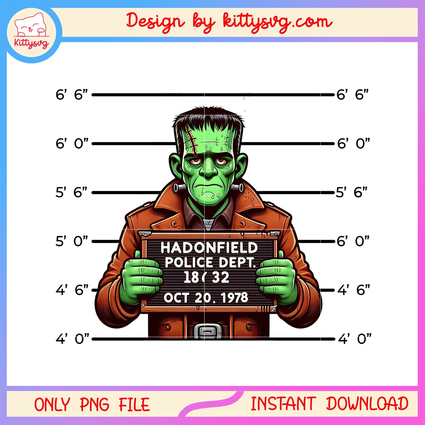 Frankenstein mugshot haddonfield police dept png, halloween holiday png