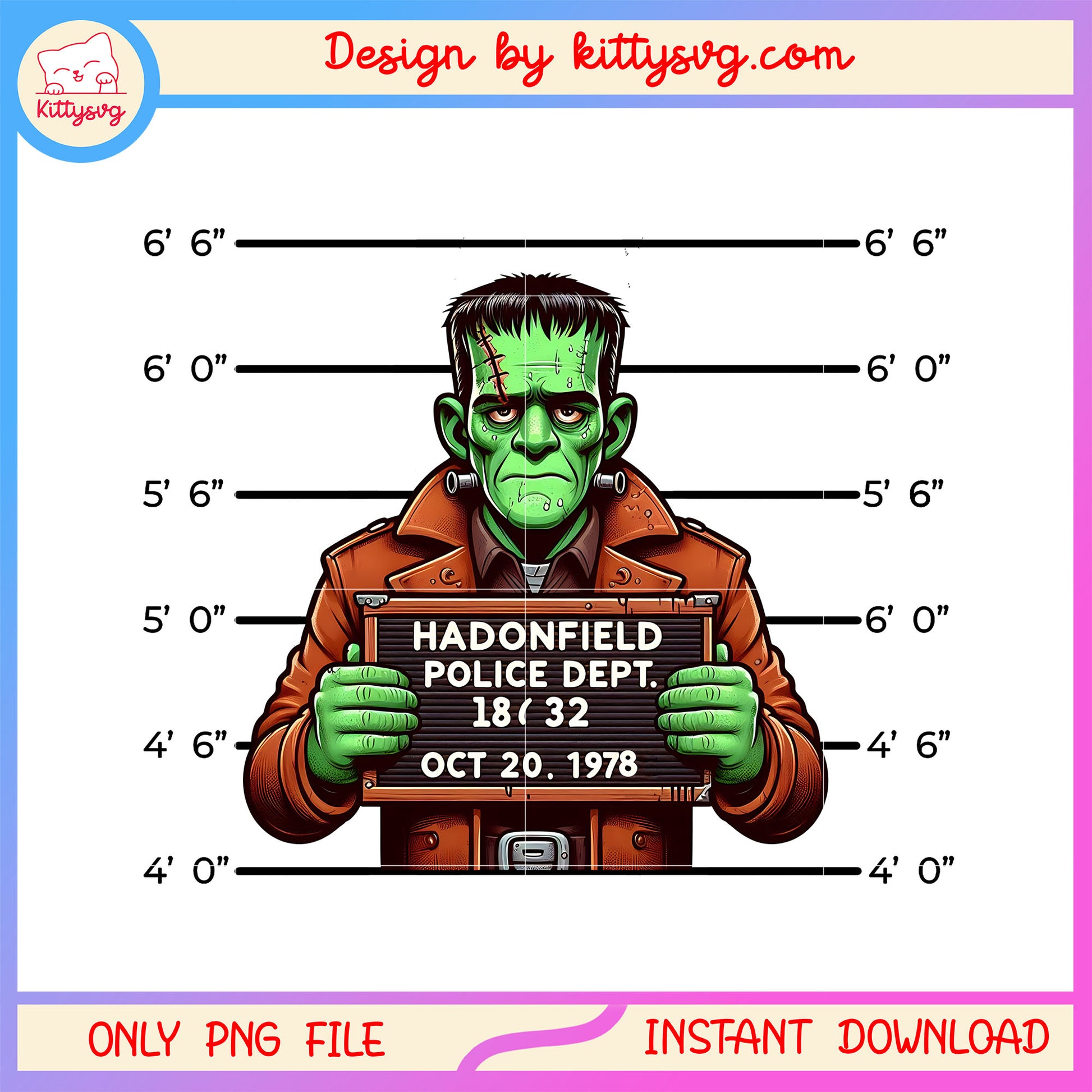 Frankenstein mugshot haddonfield police dept png, halloween holiday png