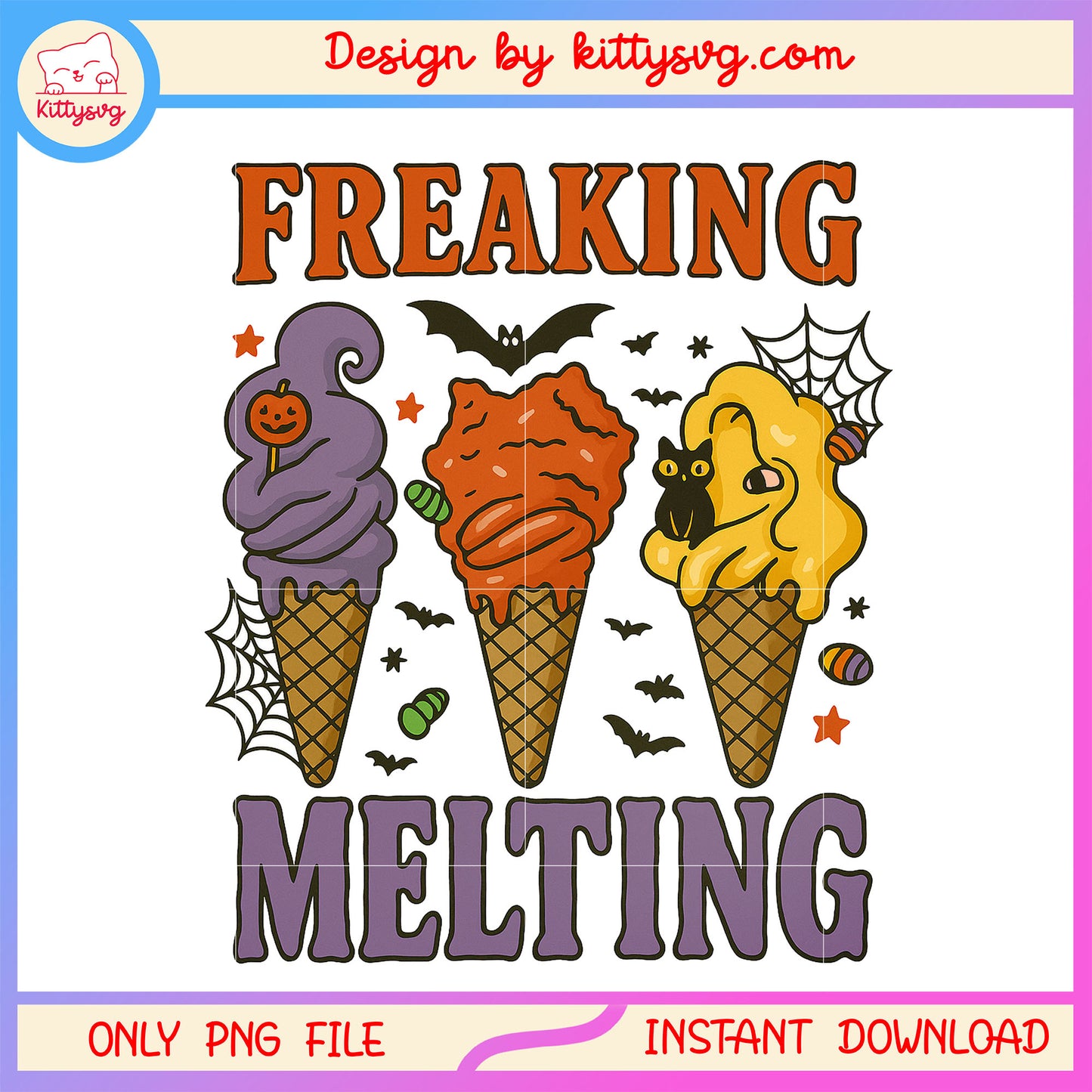 Freaking melting halloween ice cream png, halloween vibes png