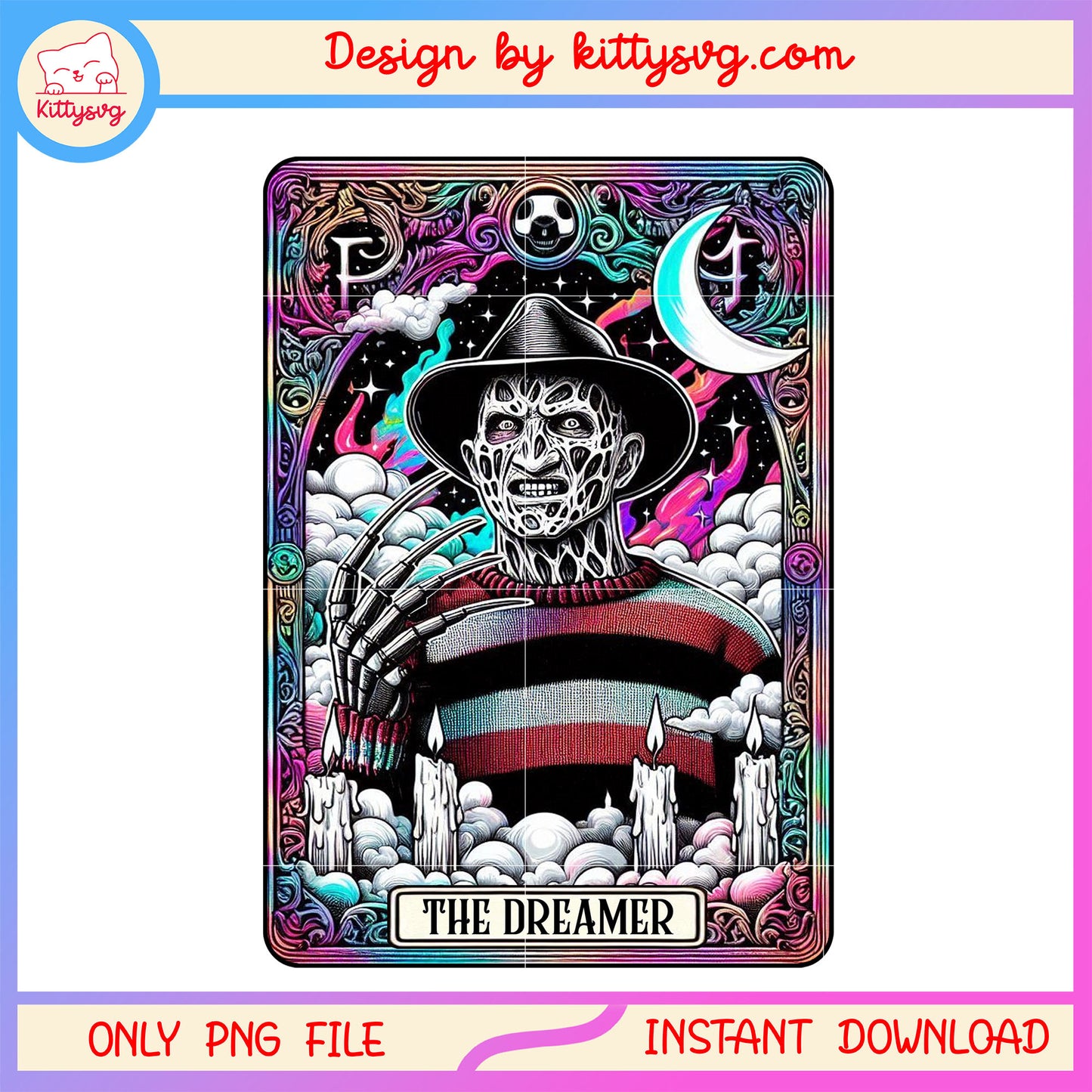 Freddy Krueger tarot card png, Freddy Krueger horror tarot card png