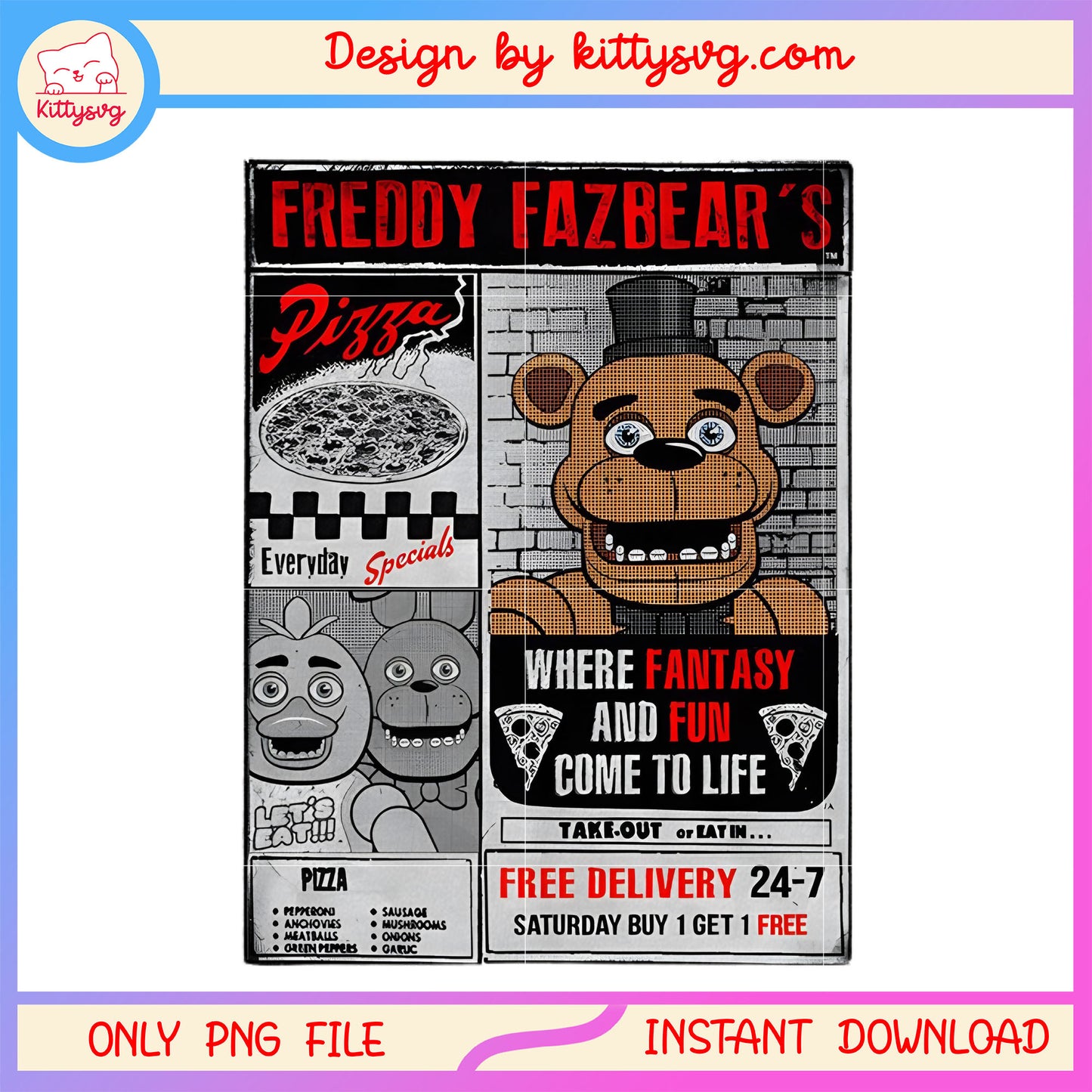 Freddy fazbear pizza where fantasy and fun png, Freddy fazbear pizza png