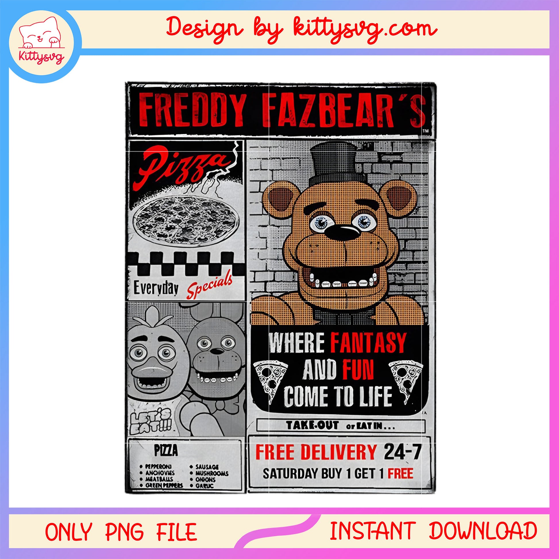 Freddy fazbear pizza where fantasy and fun png, Freddy fazbear pizza png