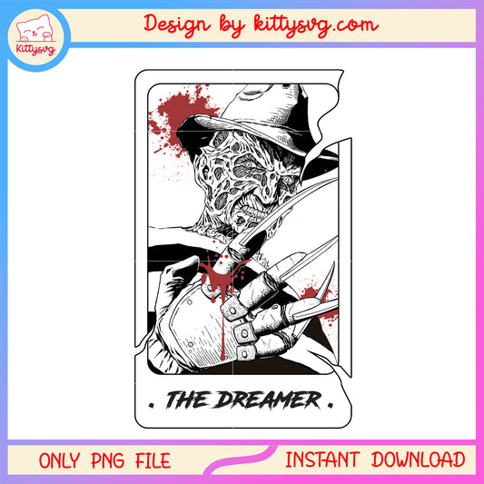 Freddy krueger the dreamer tarot card design png, halloween tarot card png