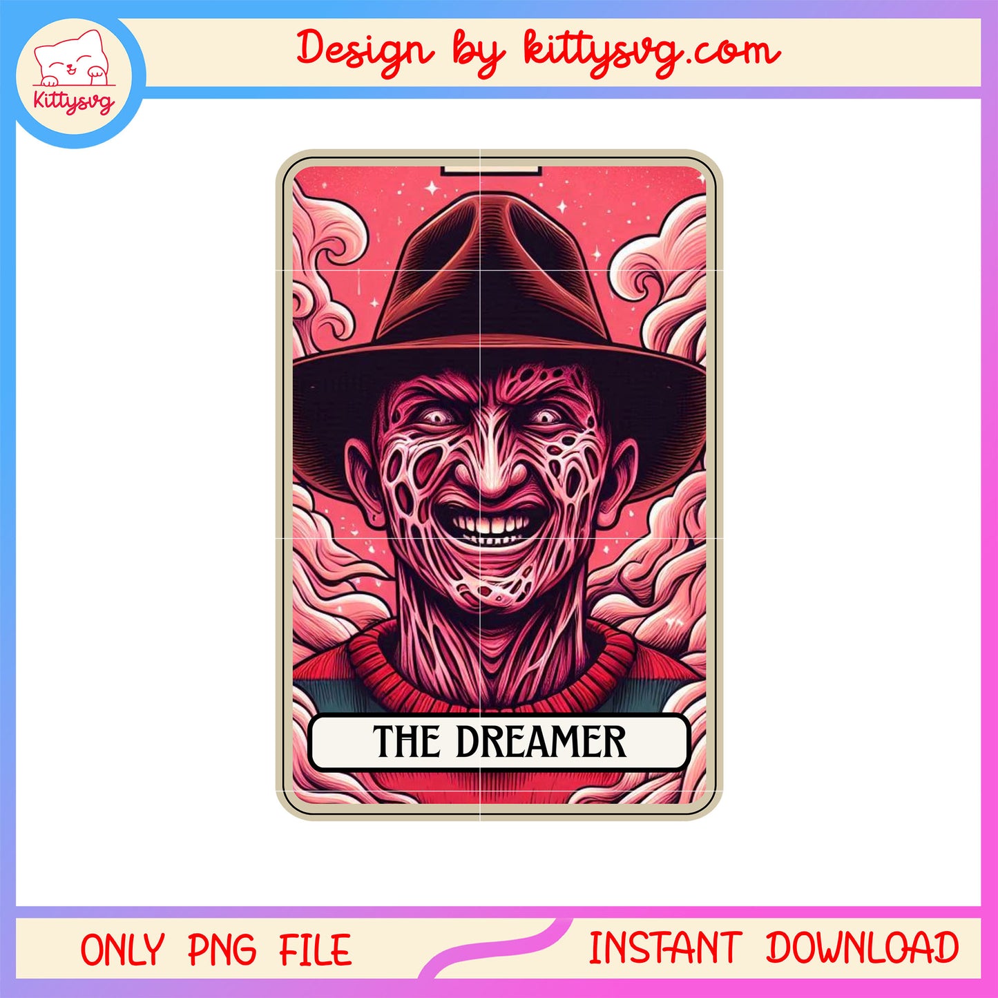 Freddy krueger the dreamer tarot card png, horror halloween png