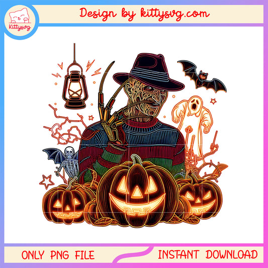 Freddy kueger and halloween pumpkin design png, freddy kueger halloween png 