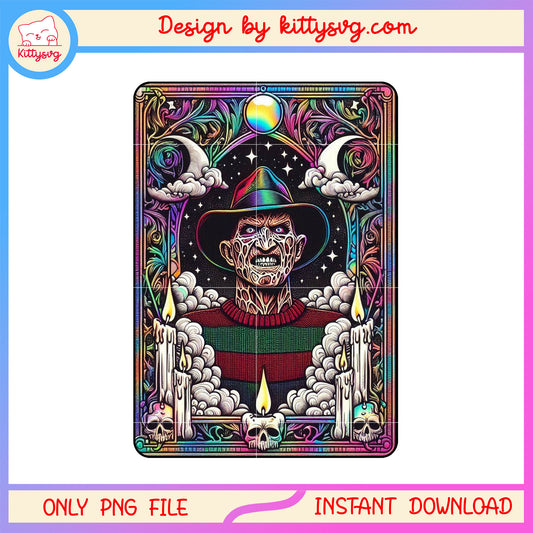Freddy kueger halloween tarot card design png, the killer tarot card png