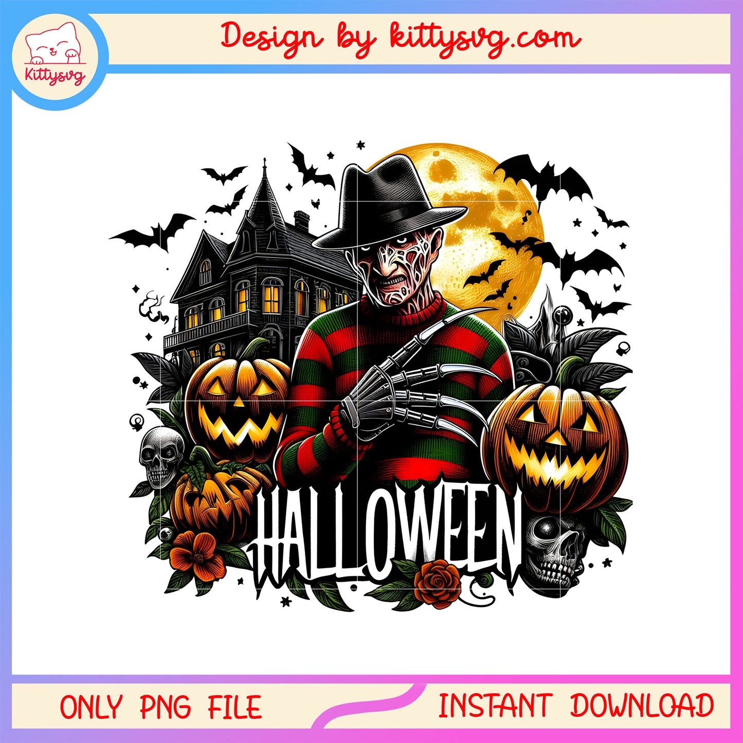 Freddy kueger halloween town design png, horror halloween png