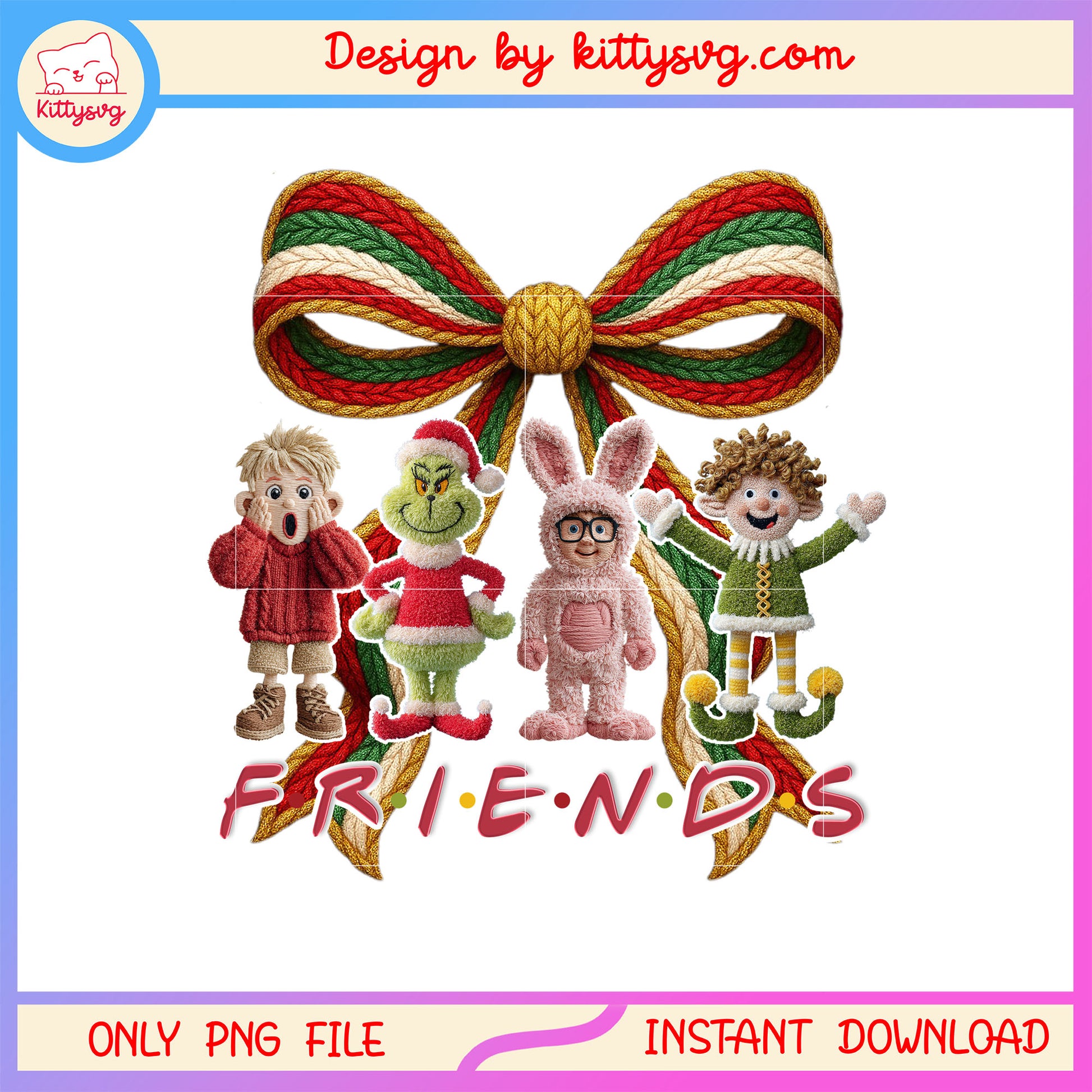 Friends grinch movie christmas bow patchwork png, merry xmas png