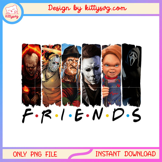 Friends horror movies characters collage png, horror characters film png