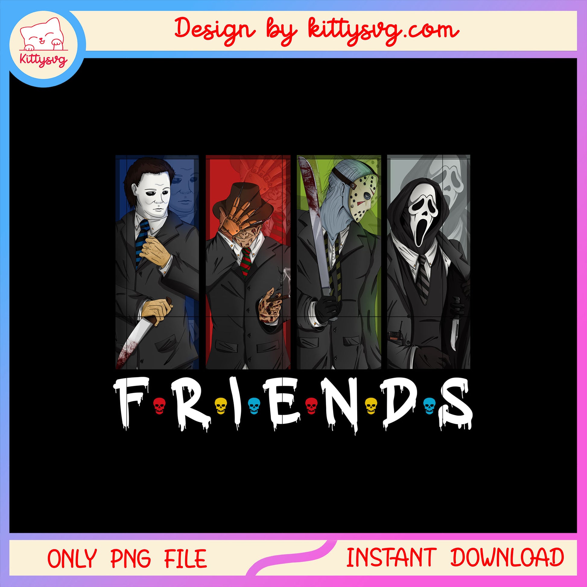 Friends of horror halloween design png, jason horror movie png