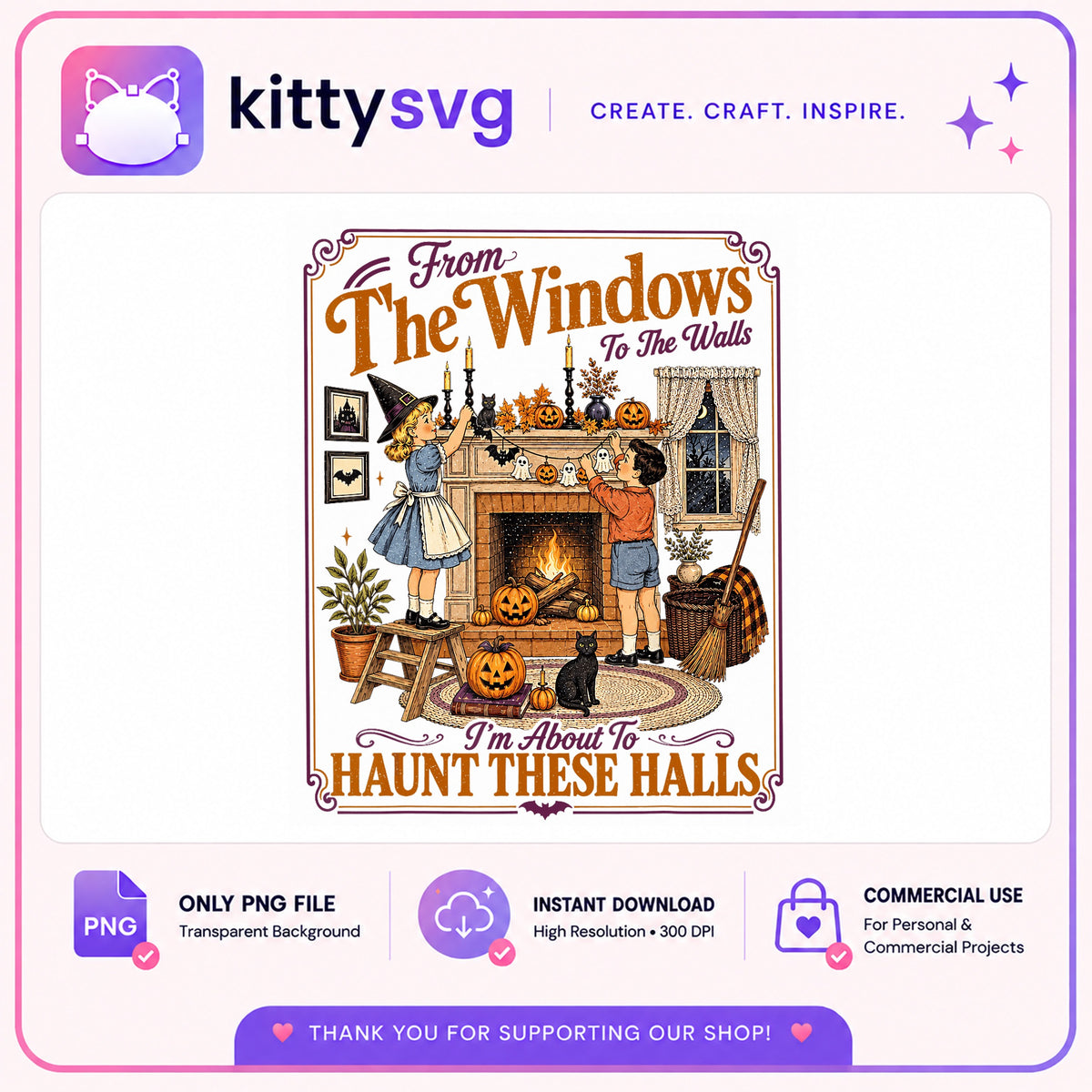 From The Windows To The Walls Halloween PNG, Retro Halloween PNG