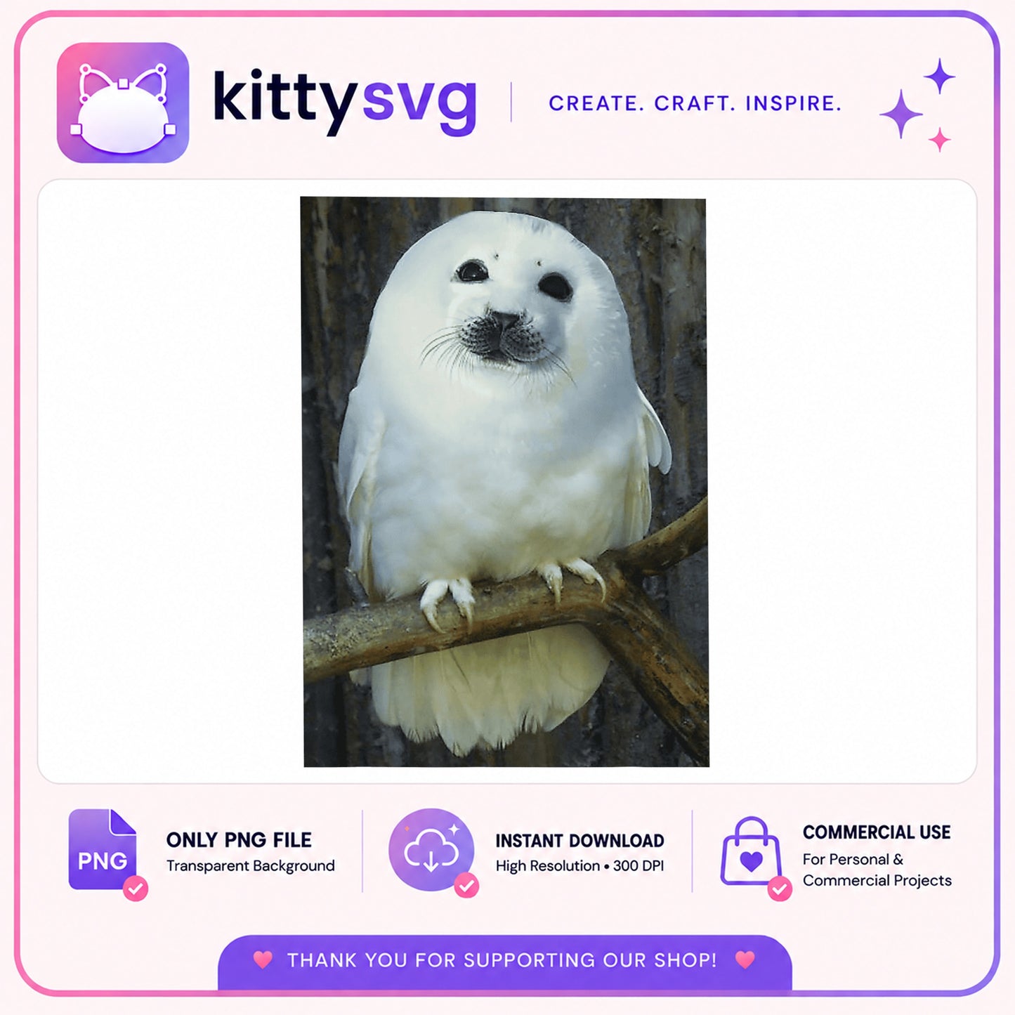 Funny Seal Owl Meme PNG, Cute Baby Seal PNG, Animal Meme PNG