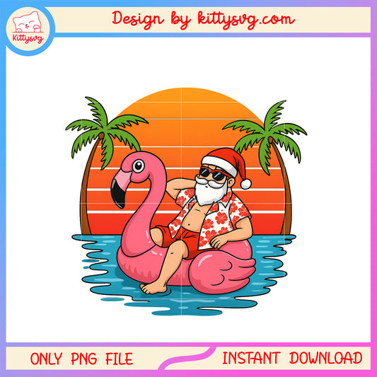Funny christmas in july flamingo santa design png, christmas santa png