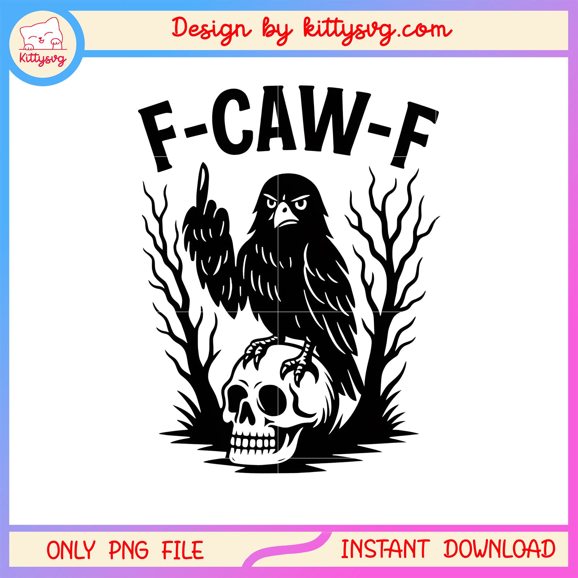 Funny f-caw-f riven skull halloween design png, gothic crow png