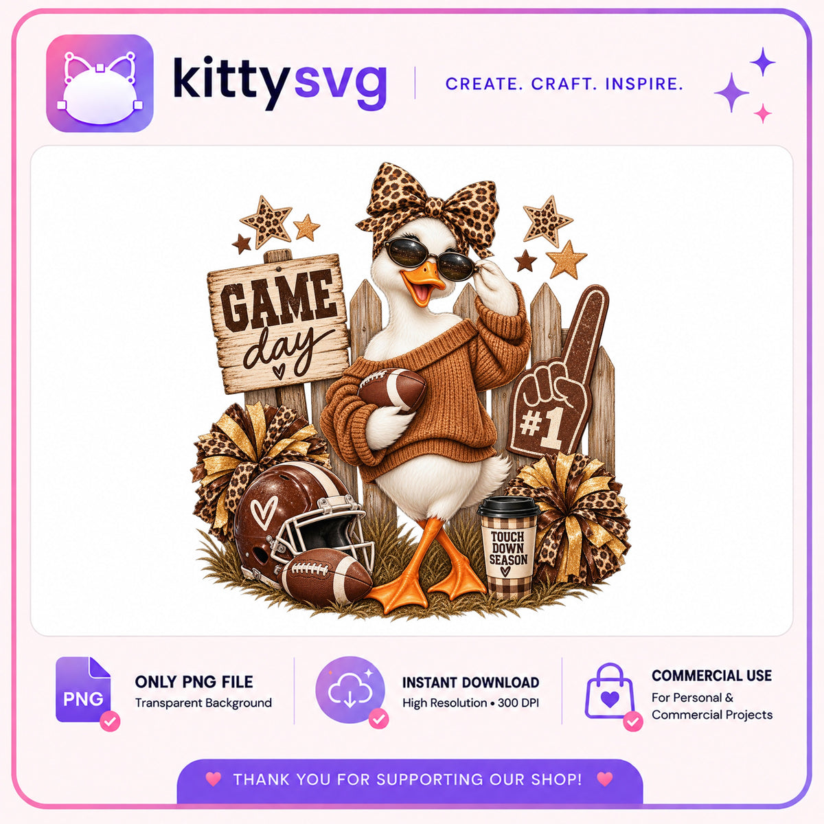 Game Day Duck PNG, Football Season Sublimation PNG, Touchdown PNG