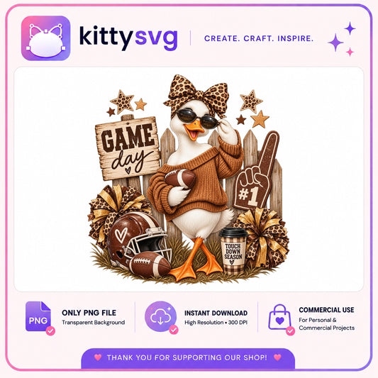 Game Day Duck PNG, Football Season Sublimation PNG, Touchdown PNG