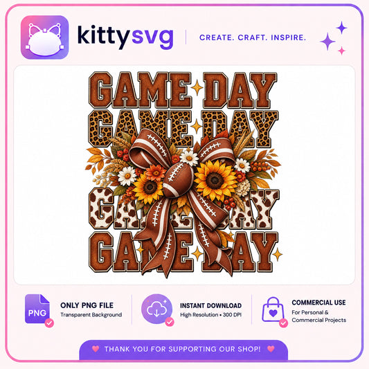Game Day Football Floral PNG, Leopard Sunflower PNG, Fall PNG