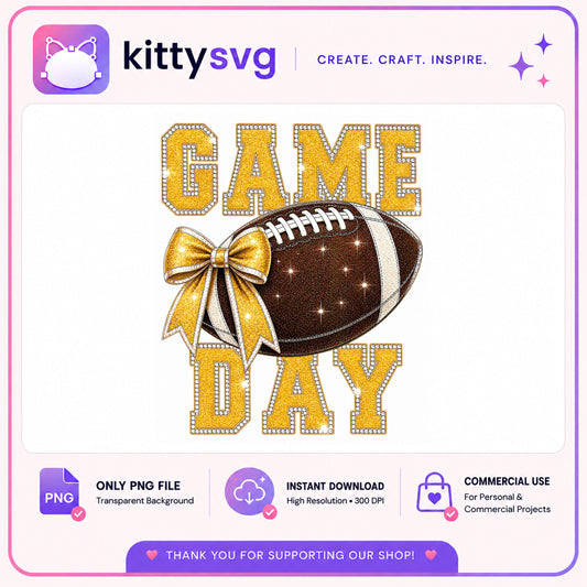 Game Day Football Glitter Bow PNG, Football Season PNG, Game Day PNG