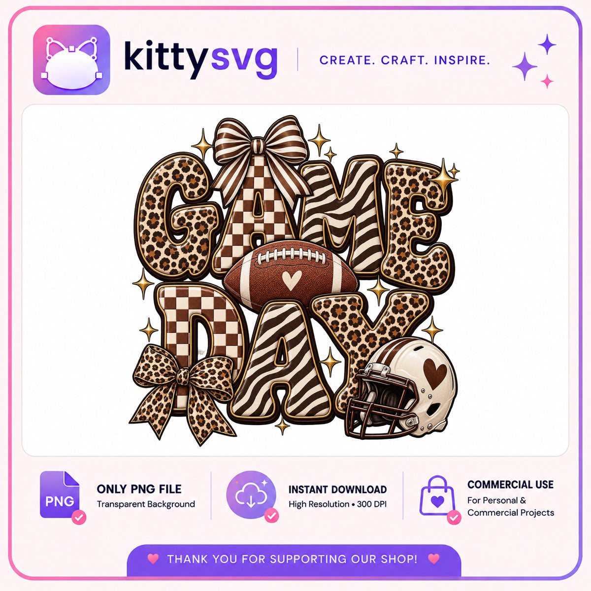 Game Day Football PNG, Leopard Print Coquette Bow PNG, Football PNG