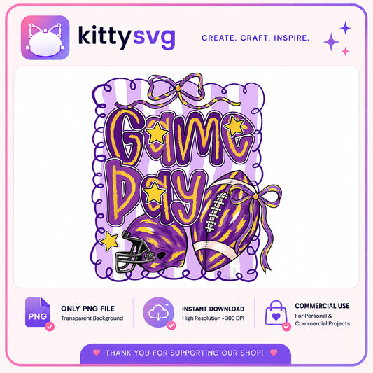 Game Day Football PNG, Purple Gold Football Bow PNG, Football PNG
