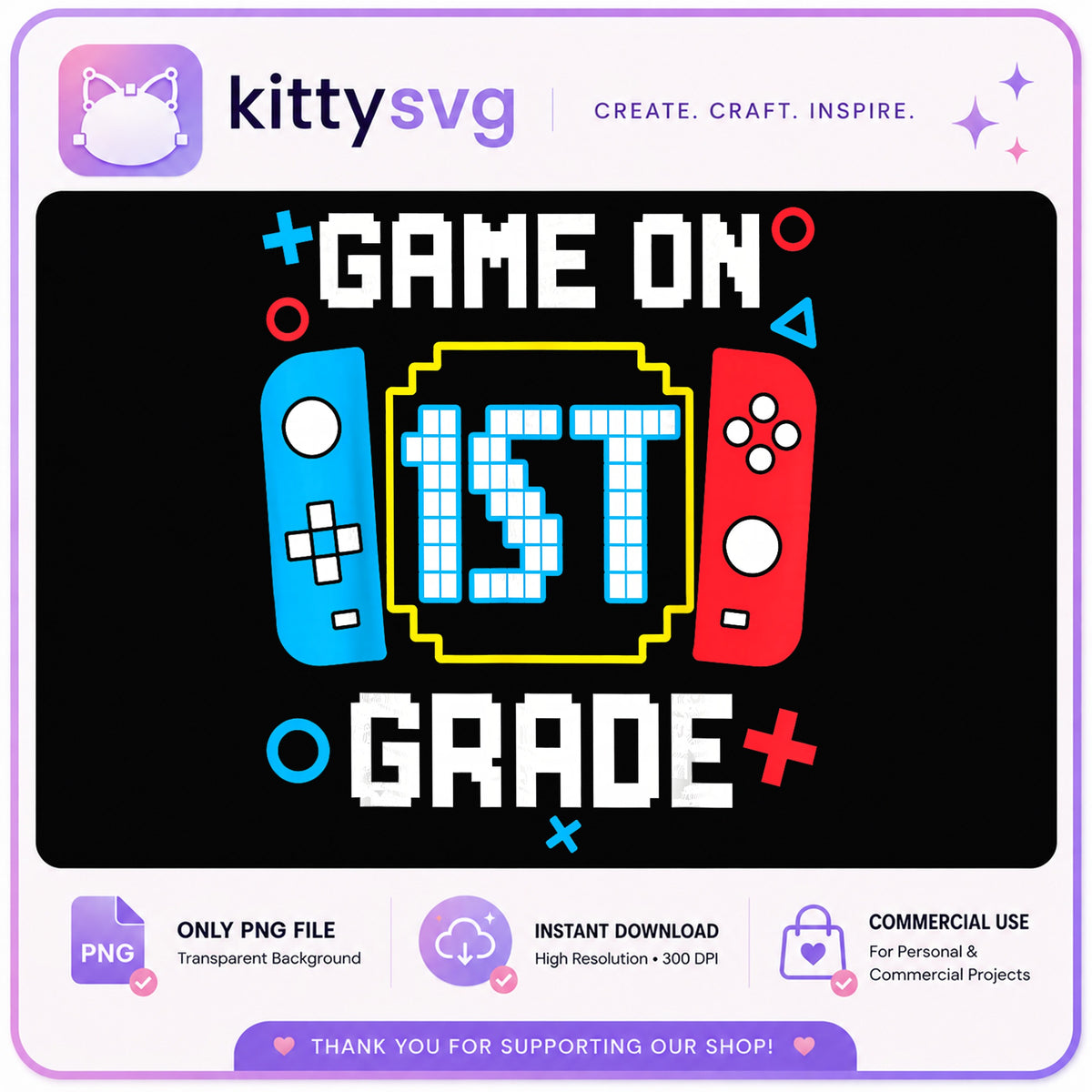 Game On 1st Grade PNG, Back To School PNG, Gamer Kid PNG