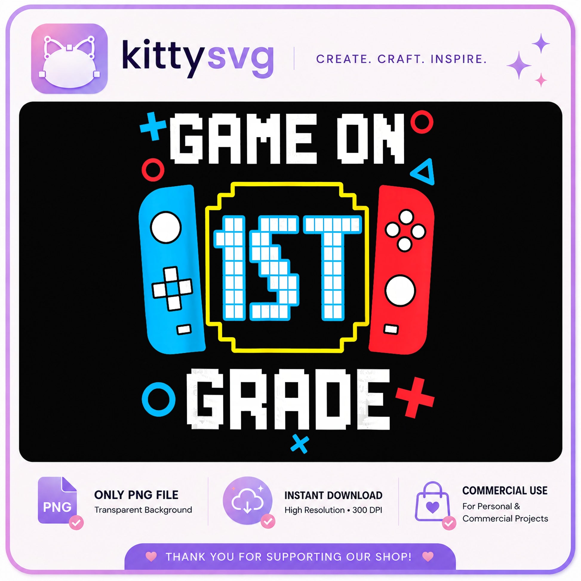 Game On 1st Grade PNG, Back To School PNG, Gamer Kid PNG