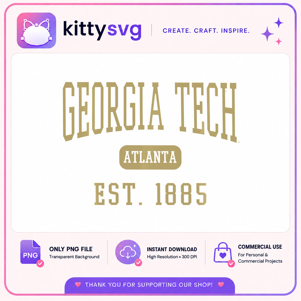 Georgia Tech Atlanta Est 1885 PNG, College Sports PNG, University PNG