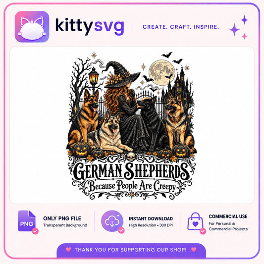 German Shepherd Halloween Witch PNG, Dog Mom Halloween PNG, Funny Dog PNG