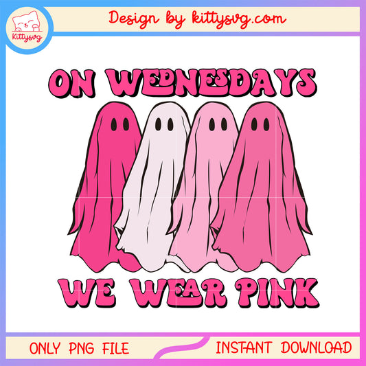 Ghost On wednesday we wear pink png, ghost mean girl png, pink ghost png
