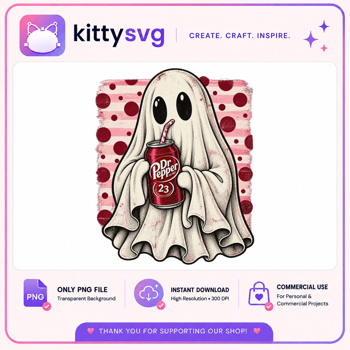 Ghost Drinking Dr Pepper PNG, Spooky Ghost PNG, Halloween PNG